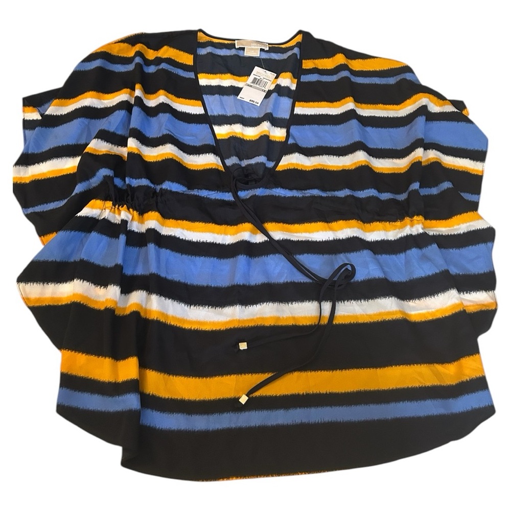 Michael Michael kors NWT kaftan striped blouse blue yellow white striped